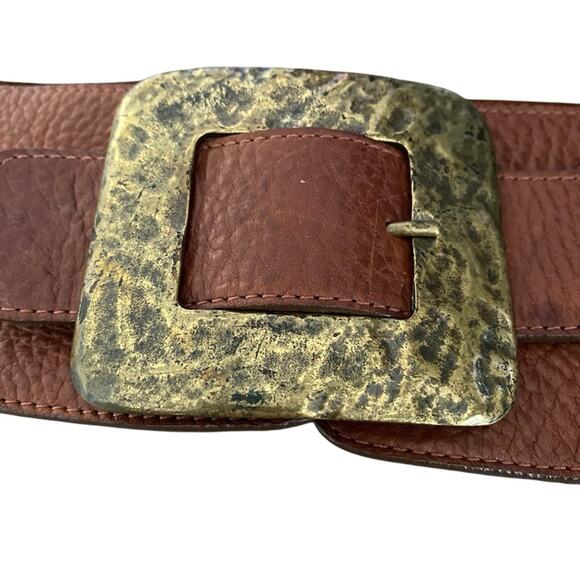 Leatherock Brown Leather Wide Made in Italy Stone Gild Buckle Belt size large - Picture 3 of 10
